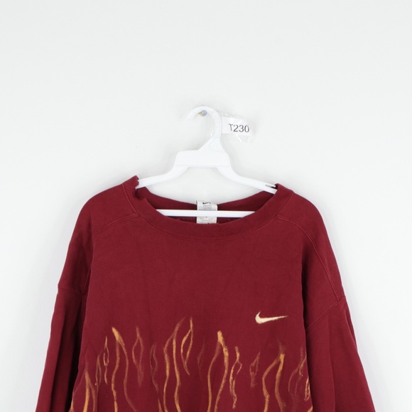 Vintage 90s Nike Mini Swoosh Flames Sweatshirt Red - Picture 2 of 12